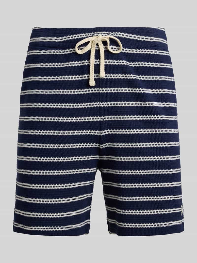 regular fit short van katoenmix met gaatjesmotief-strepen