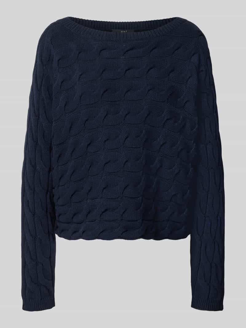 Oui relaxed fit gebreide pullover van katoenmix met kabelpatroon