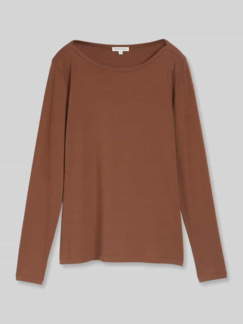 Tom Tailor - Slim fit shirt met lange mouwen en boothals - Maat L - camel