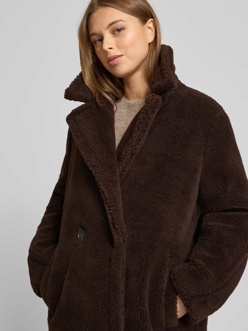 comma Lange jas van teddybont met reverskraag