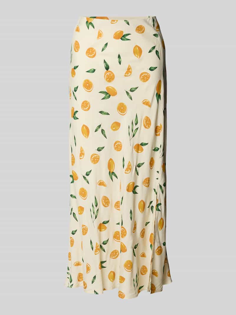 Pieces Uitlopende midirok met all-over motief model 'NYA'
