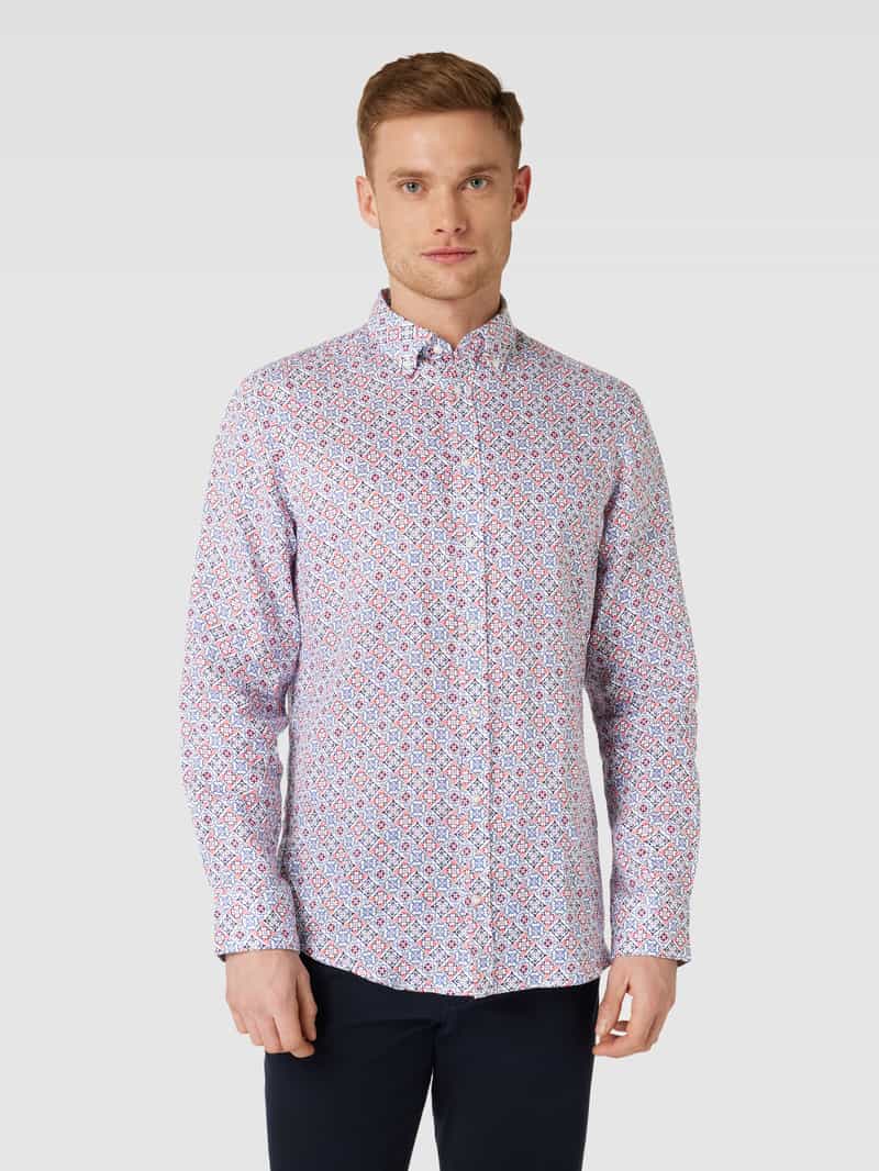 Regular fit vrijetijdsoverhemd van linnen met all-over motief Christian Berg Men