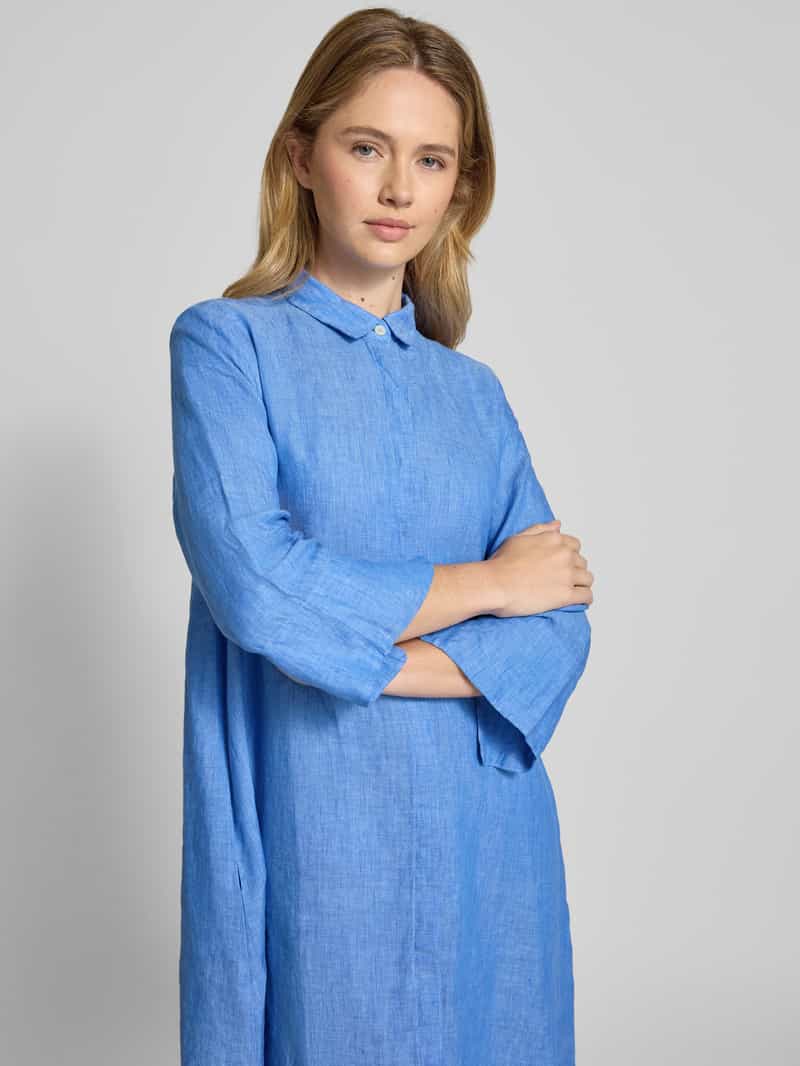 0039 italy Knielange overhemdjurk van linnen met 3 4-mouwen model 'GRACY'