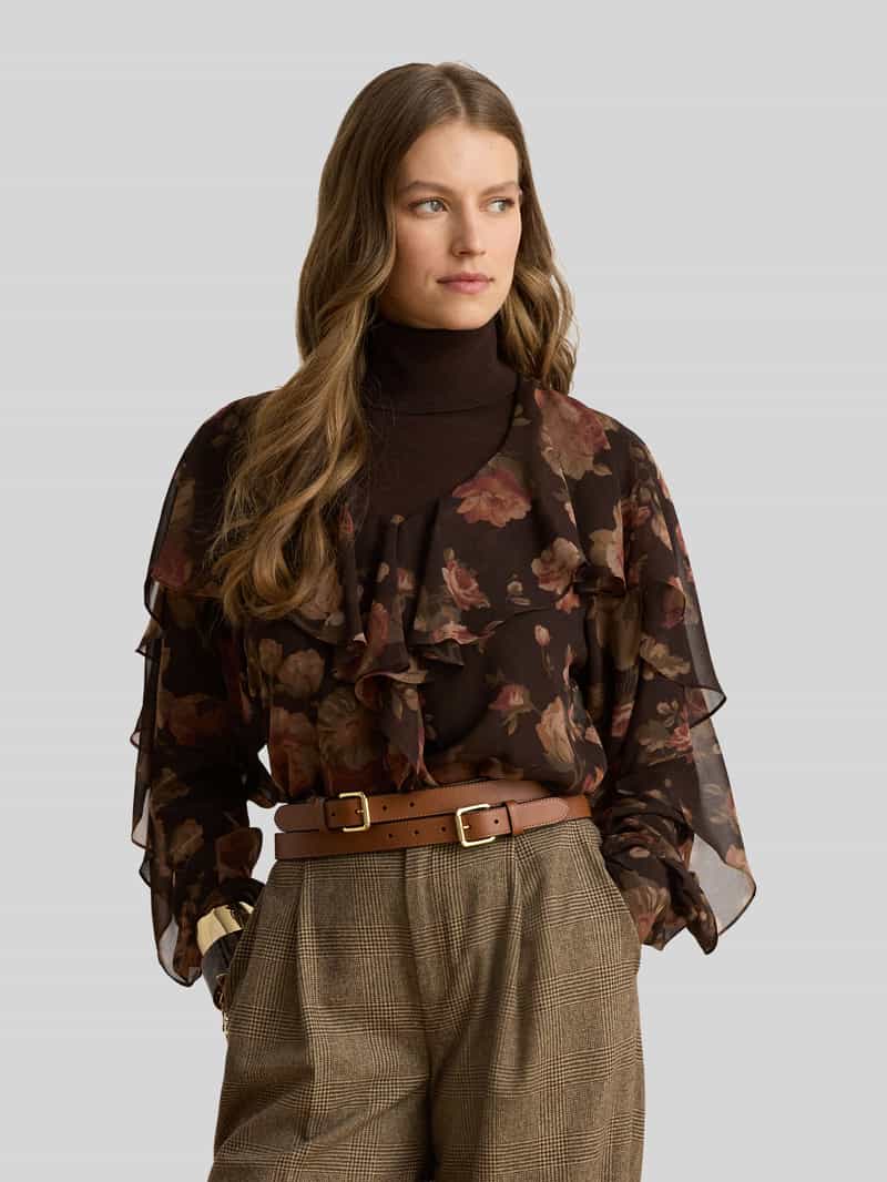 Lauren Ralph Lauren Regular fit blouse met lange mouwen met volantmouwen