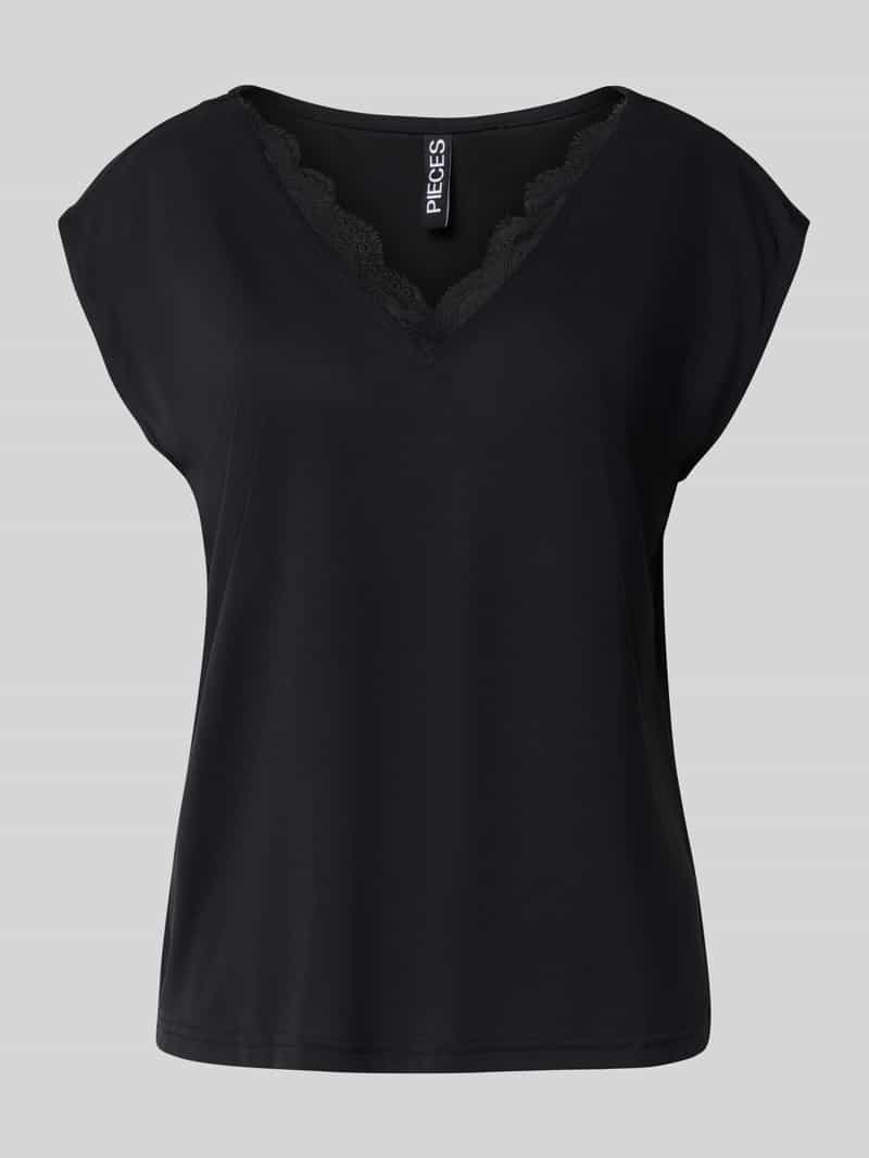 Pieces Loose fit T-shirt met kant model 'KAMALA'