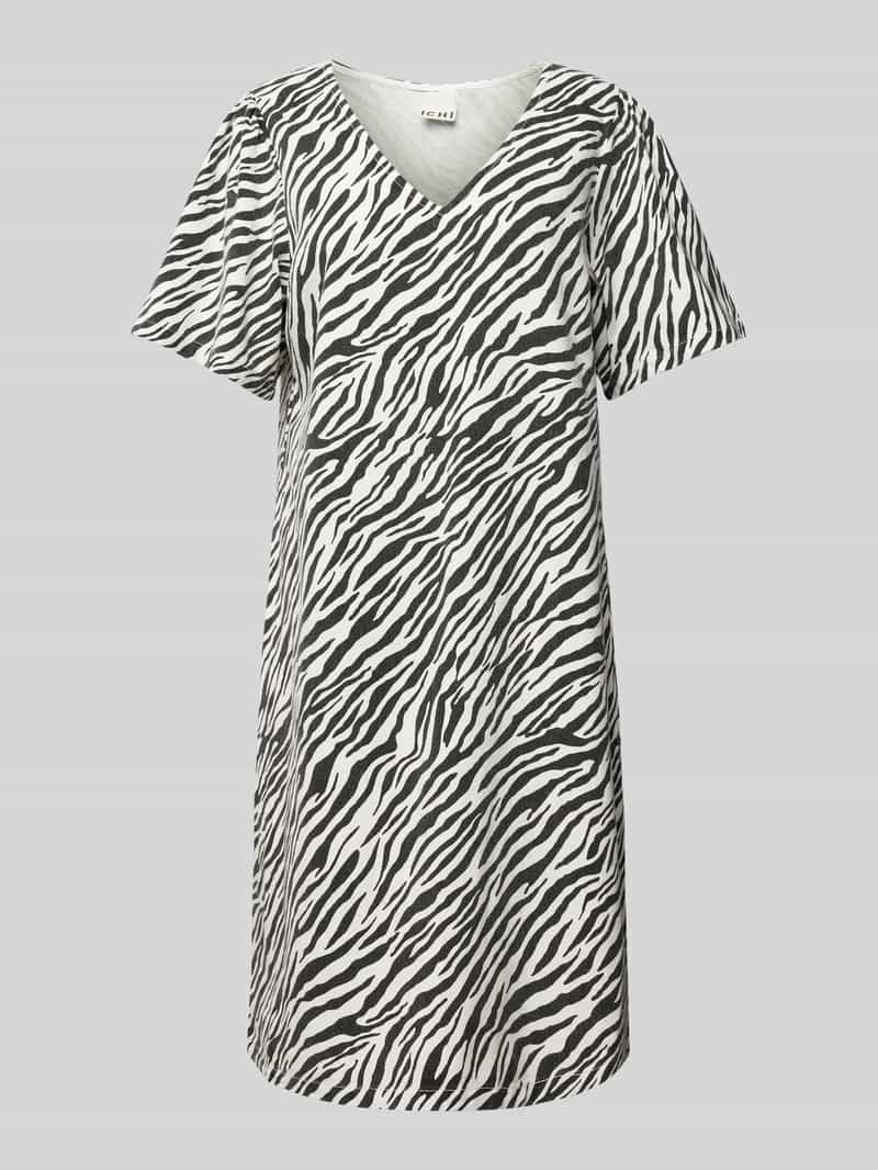 Ichi Knielange jurk met V-hals model 'ZEBRA'