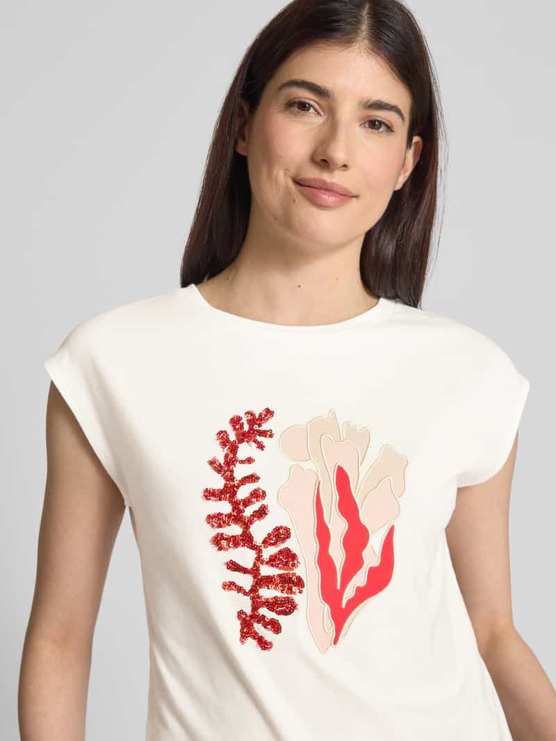comma T-shirt met geribde ronde hals