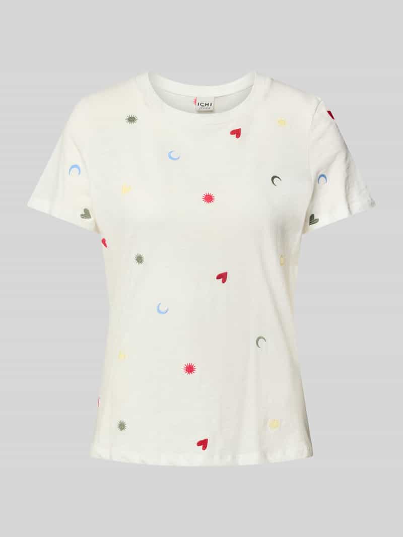 Ichi T-shirt met geribde ronde hals model 'OLYA'