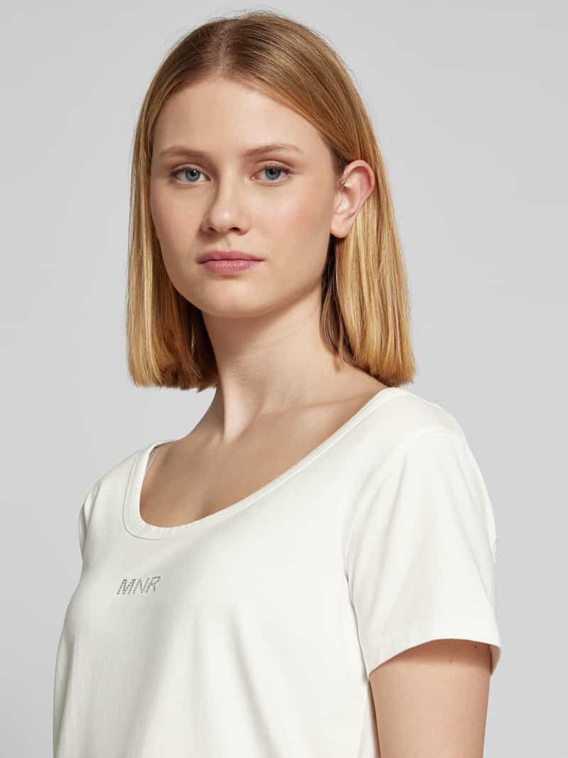 monari T-shirt met geribde boothals