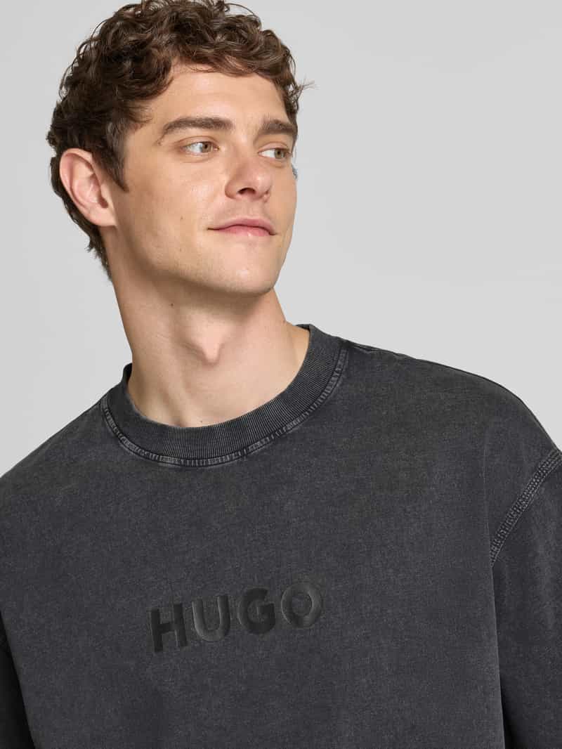 Hugo Blue T-shirt met labelprint model 'Nebute'