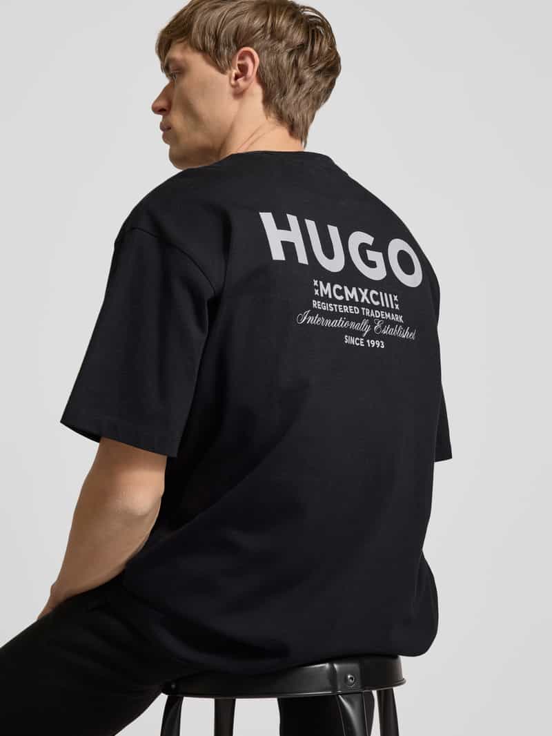 Hugo Blue Oversized T-shirt van viscose met labelprint model 'Nalono'