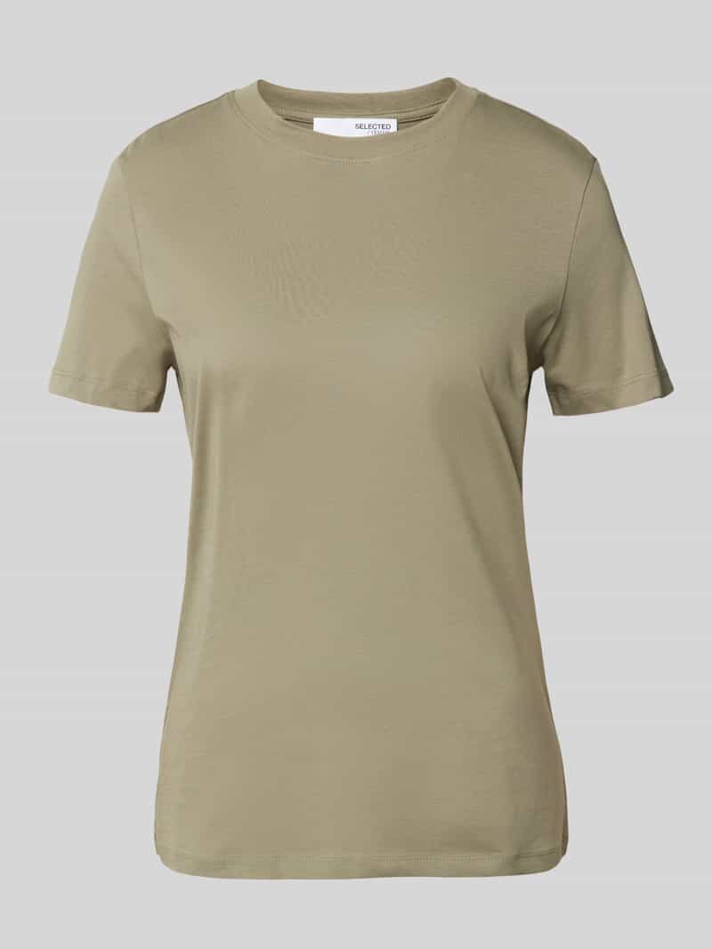 Selected Femme T-shirt met geribde ronde hals