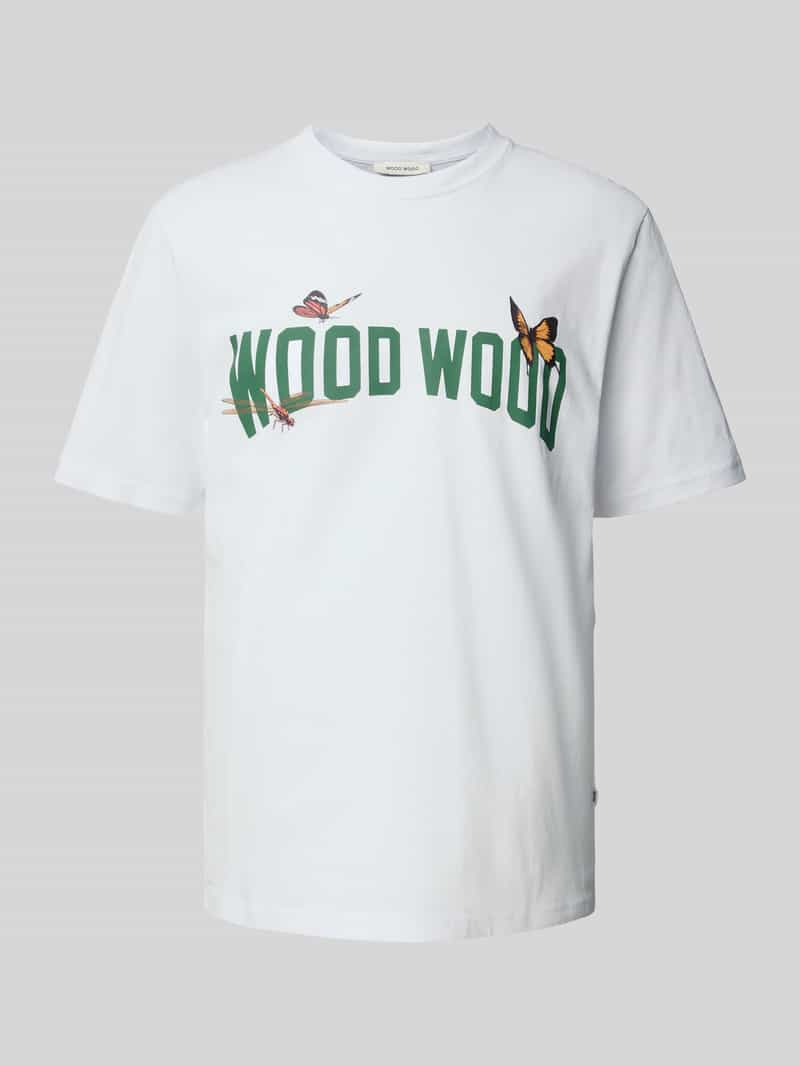 Wood T-shirt met label- en motiefprint model 'Bobby'
