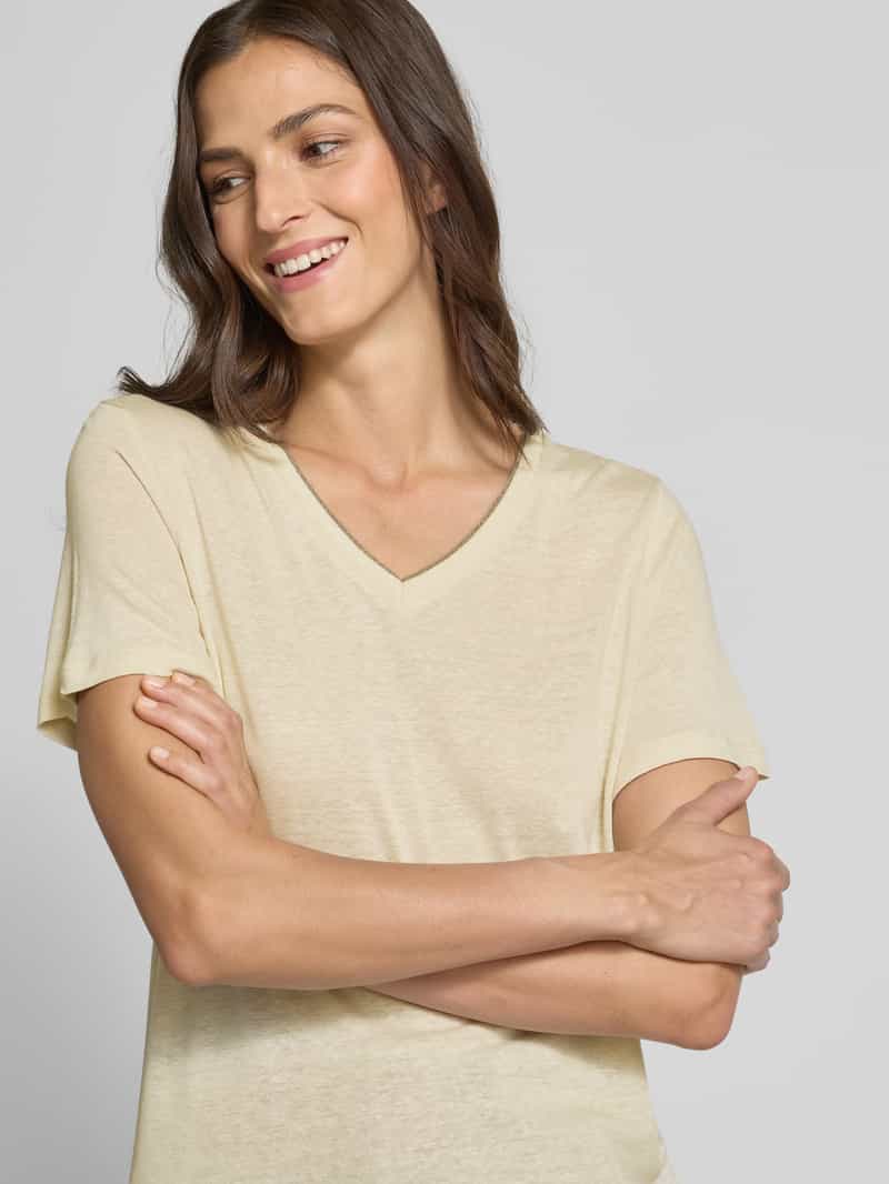 Soyaconcept T-shirt met geribde V-hals model 'EMEL'