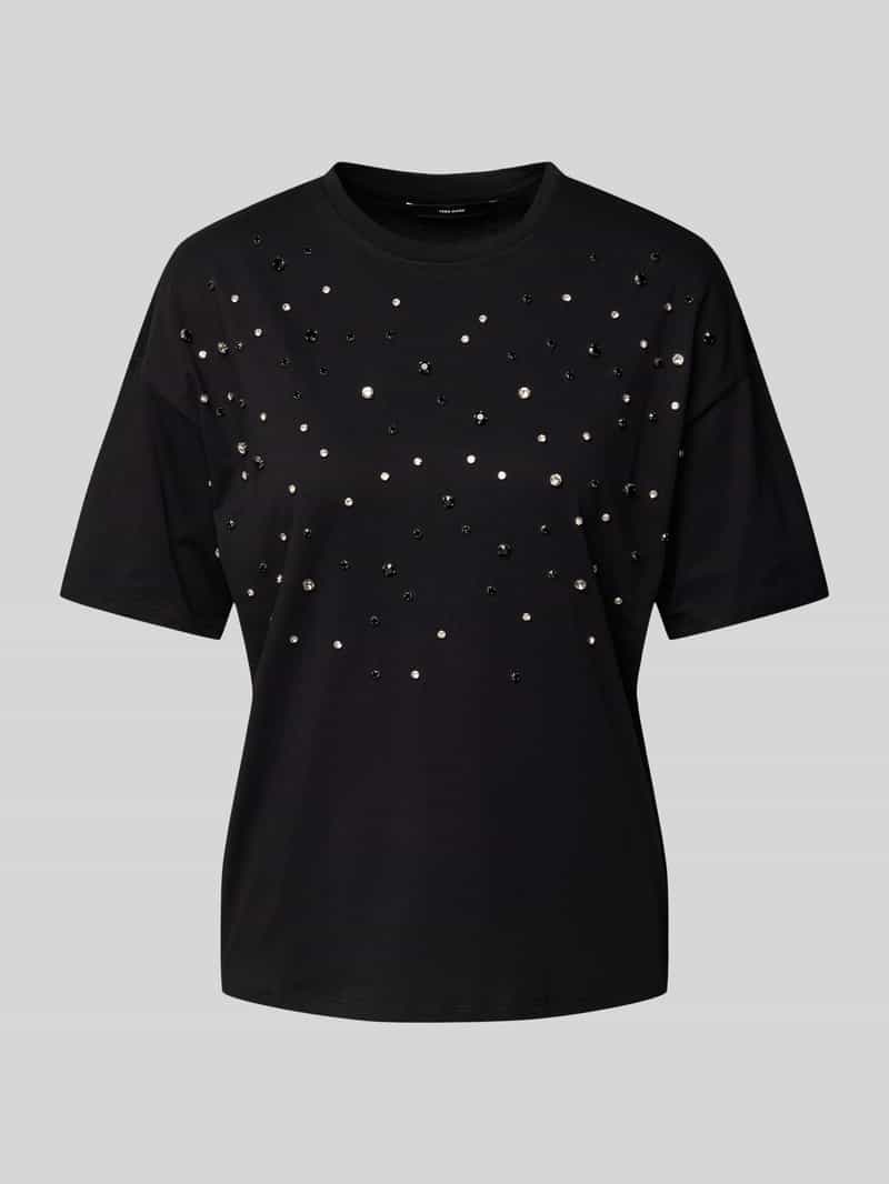 Vero Moda Regular fit Pure T-shirt van zuiver katoen met ingewerkte siersteentjes model 'YDA'