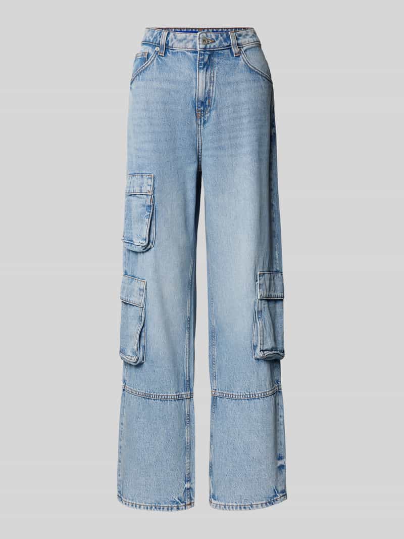 Hugo Blue Wide leg jeans met cargozakken, model 'Leni'