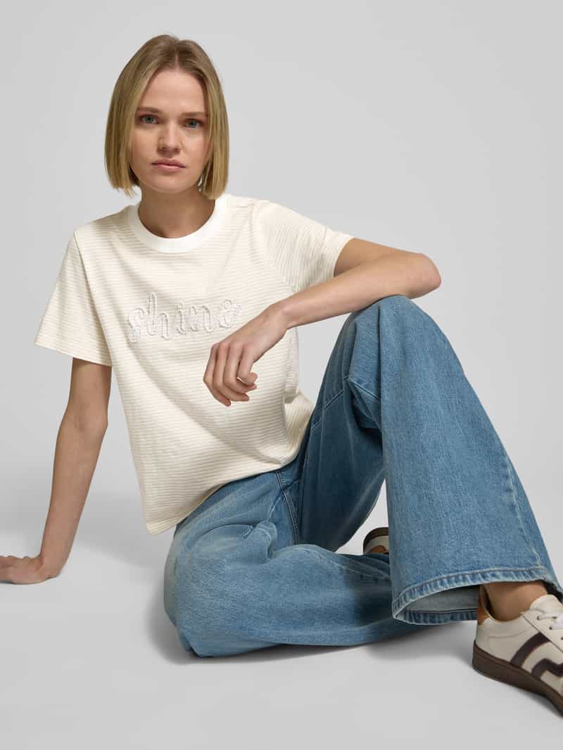 s.Oliver RED LABEL Regular fit T-shirt van puur katoen met tekst in sierkralen