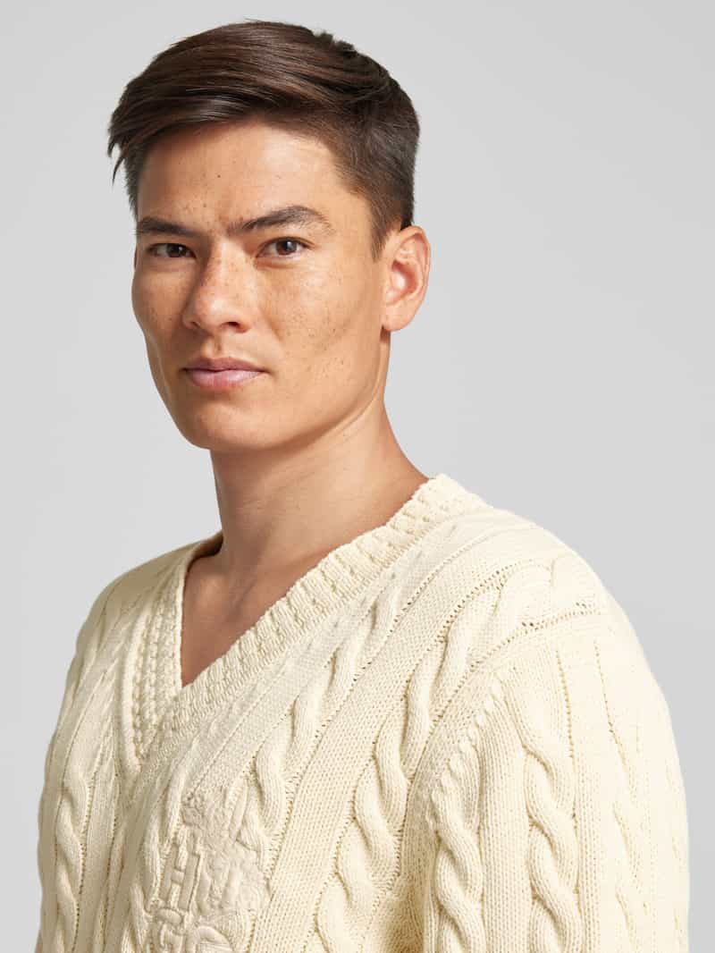 HUGO Gebreide pullover met kabelpatroon en V-hals
