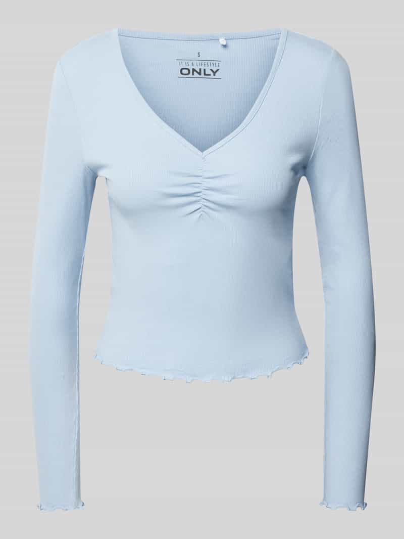 Only Slim fit shirt met lange mouwen van katoenmix met boorden met volants model 'BETTY'