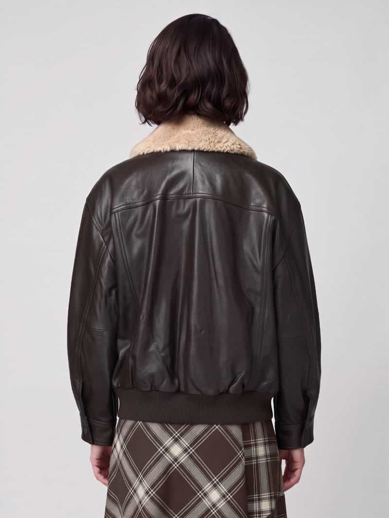 Weekend Max Mara Leren jacks met afneembare bontkraag
