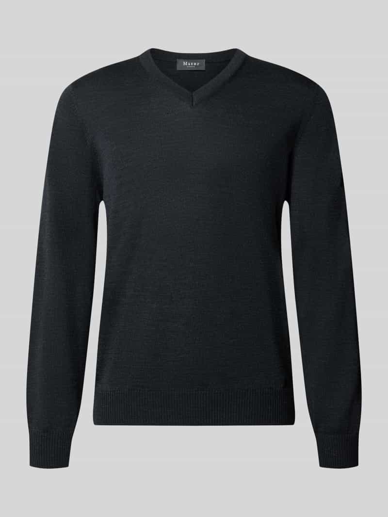 Regular fit gebreide pullover van zuivere scheerwol met v-hals