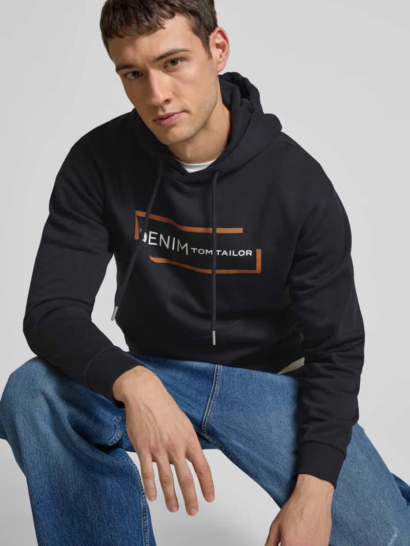 Tom Tailor Denim Regular fit hoodie van katoenmix met labelprint