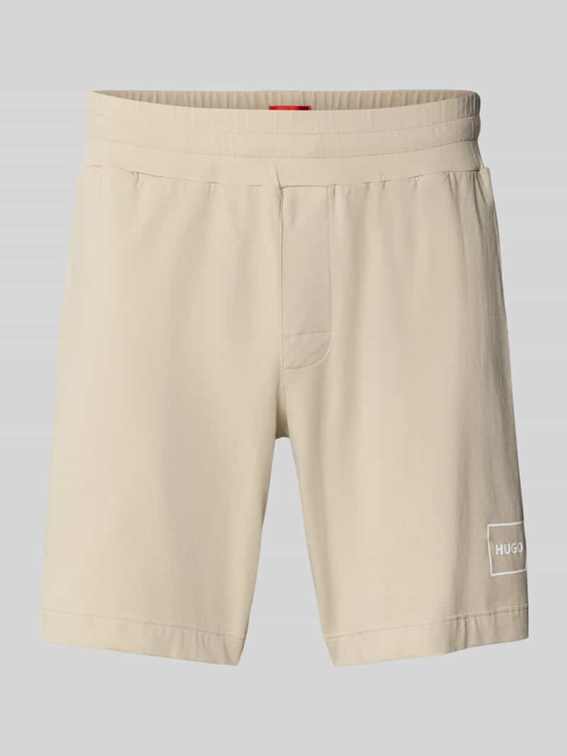 HUGO Korte broek met labelprint en elastische band model 'Laze'