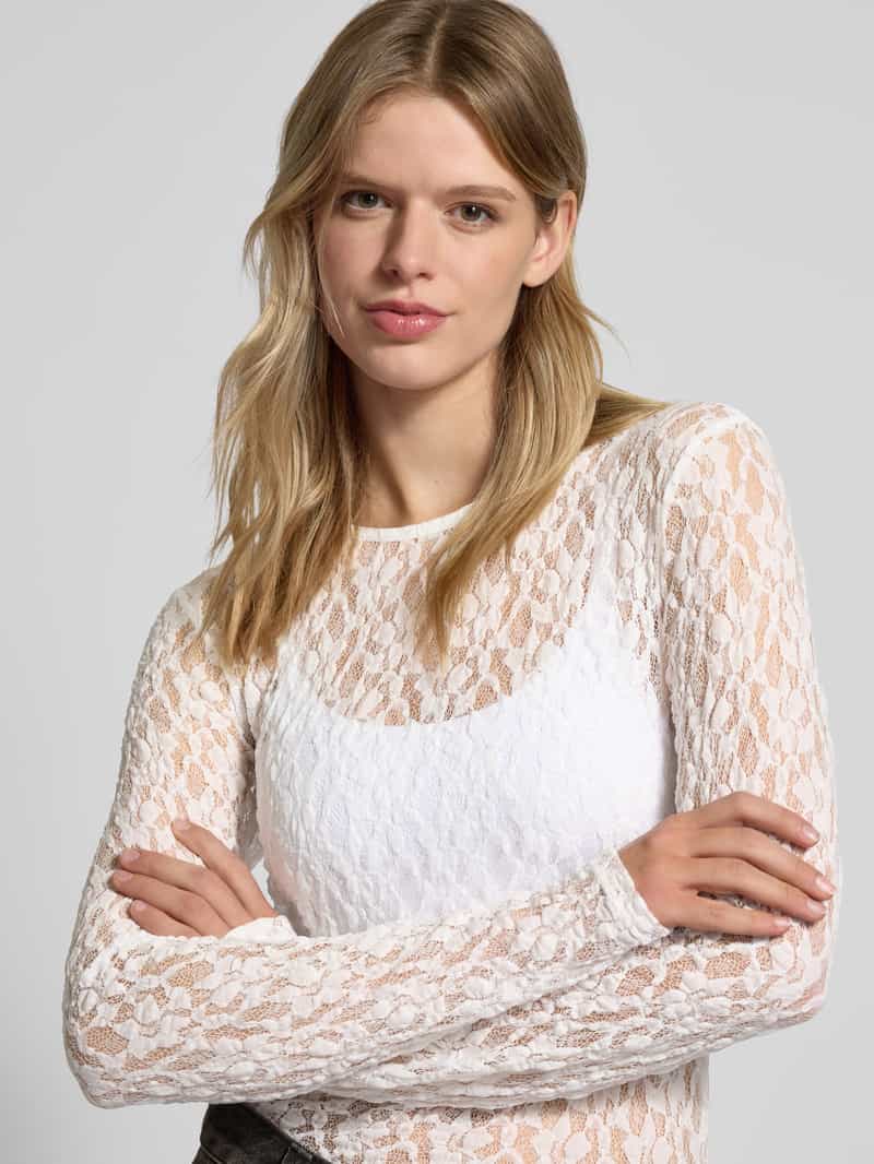 Pieces Regular fit shirt met kanten look model 'HAZEL'