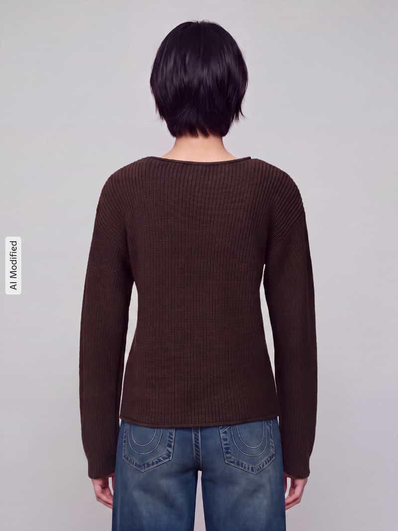 S.Oliver relaxed fit gebreide pullover van katoenmix donkerbruin, foto 2