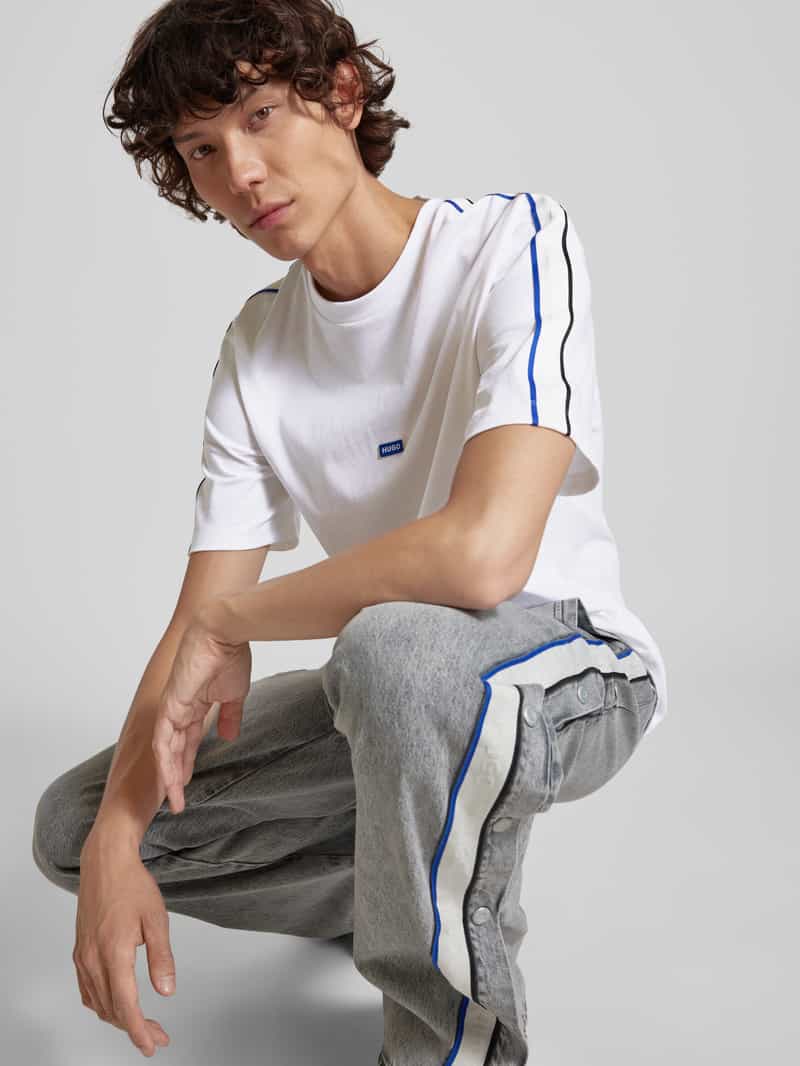 Hugo Blue T-shirt met labelpatch model 'Neloy'