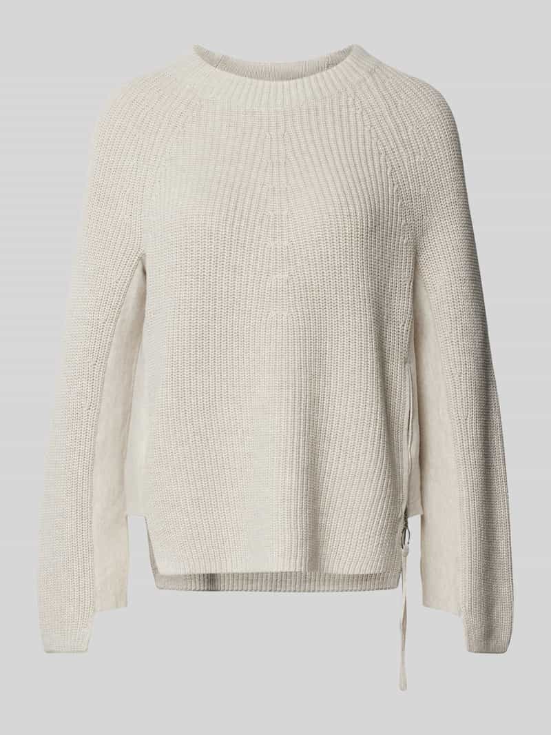 Oui Gebreide pullover met geribde ronde hals