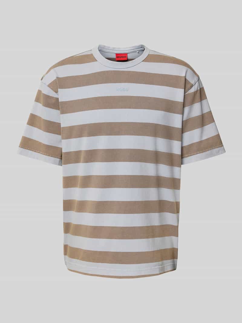 HUGO T-shirt met geribde ronde hals model 'Dockoe'