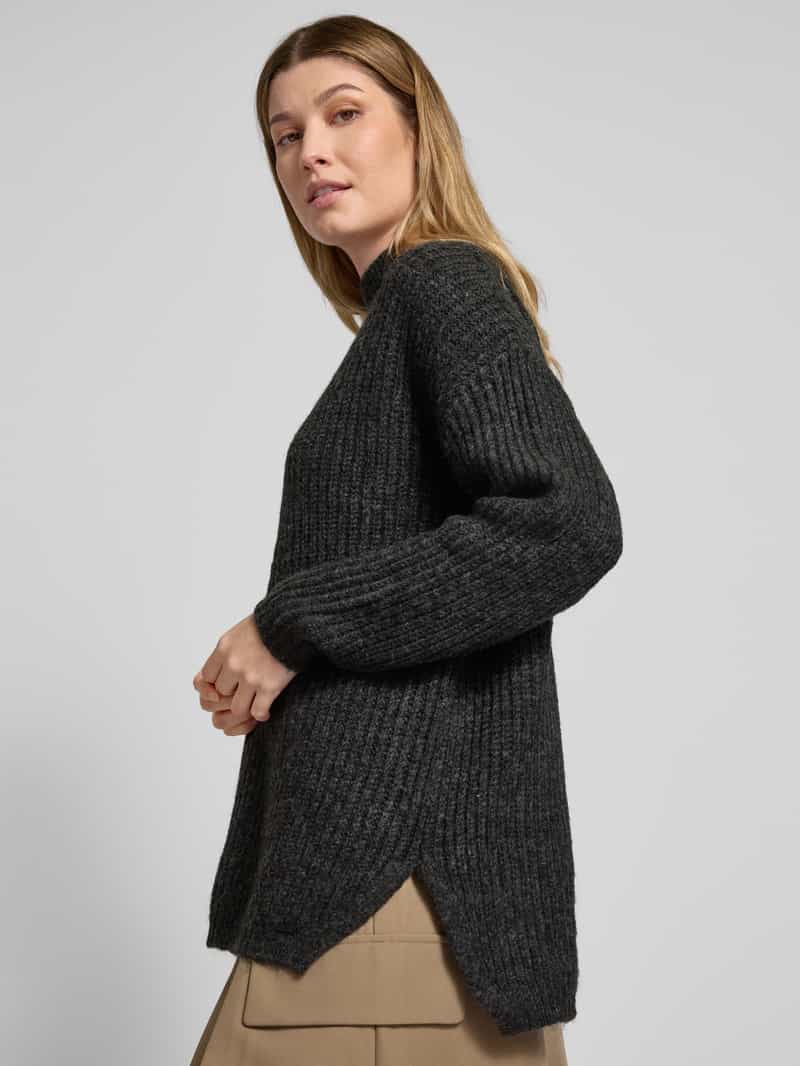 QS Gebreide pullover met opstaande kraag en wol