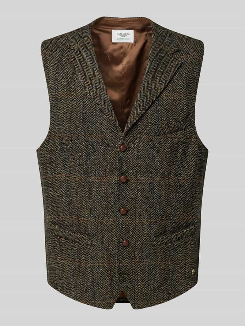 Carl gross Harris Tweed gilet met paspelzak op de borst, model 'Warner'