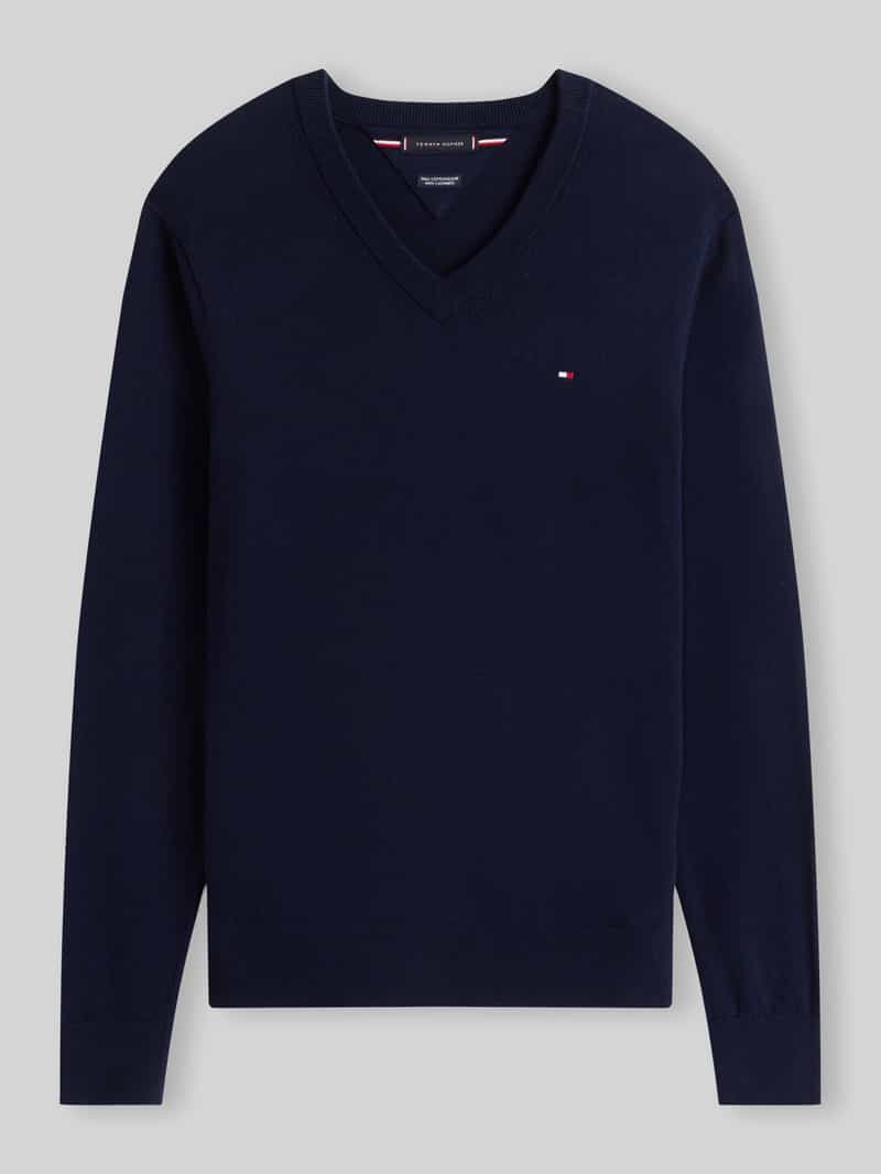 Tommy Hilfiger V-hals trui katoen met kasjmier - Pima Organic Cotton Cashmere - donkerblauw (Desert Sky) - Maat: M