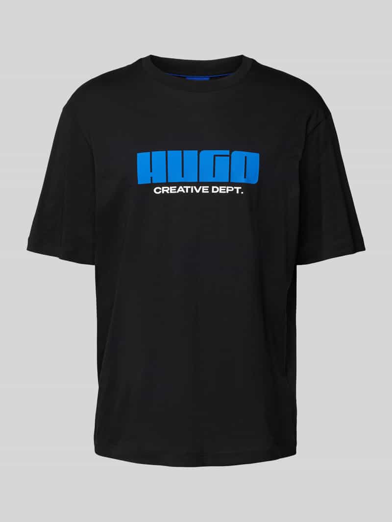 Hugo Blue T-shirt met labelprint model 'Newromi'