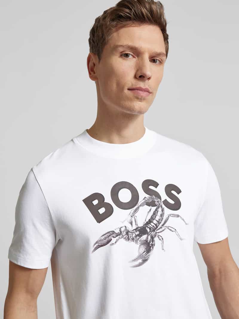 Boss Orange T-shirt met label- en motiefprint model 'Bossfish'