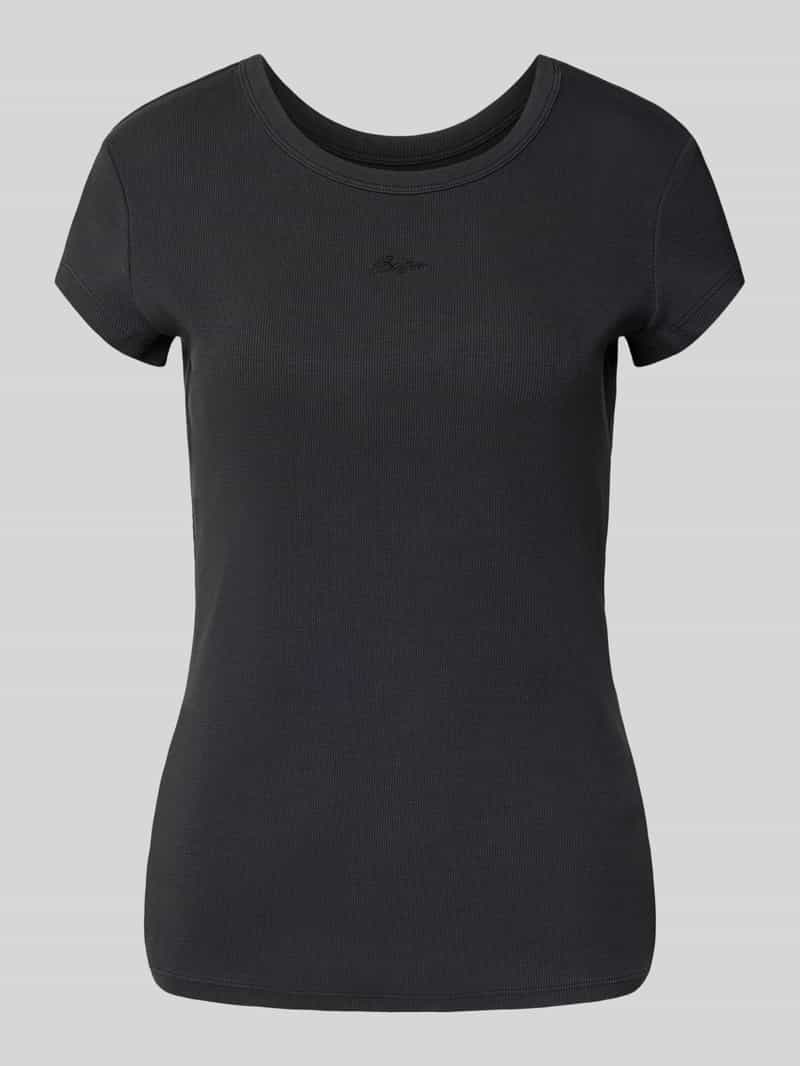 Boss Orange T-shirt in riblook met labelstitching