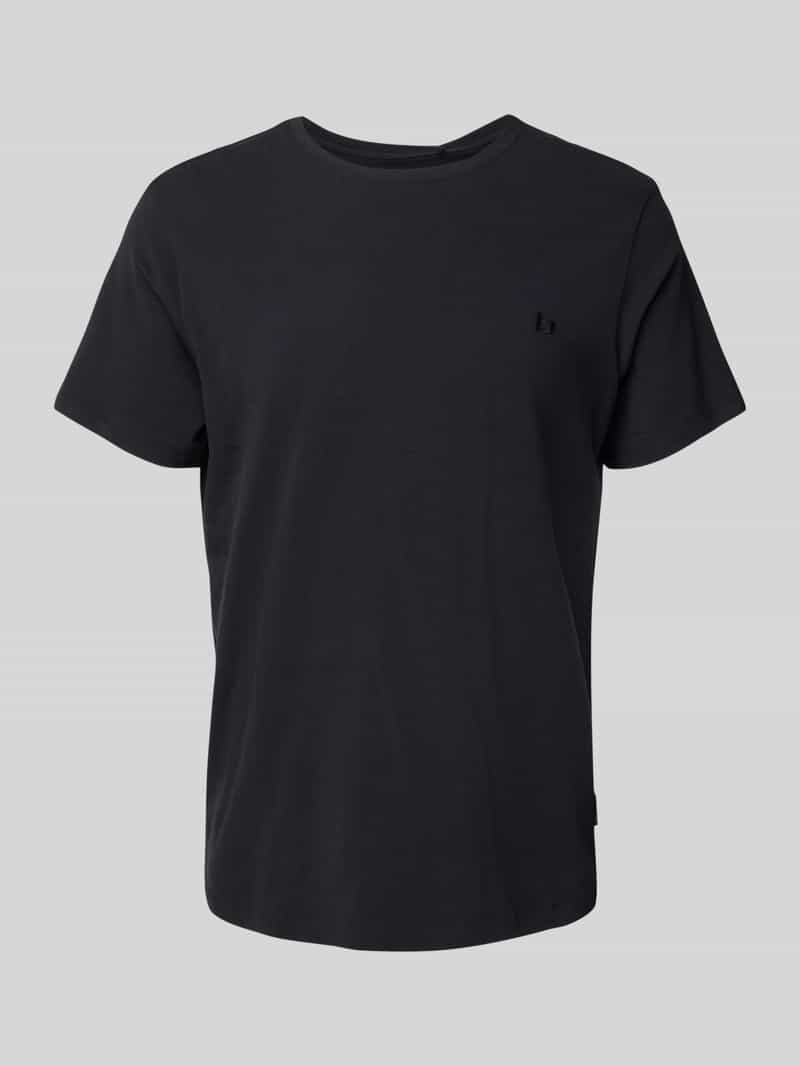 T-shirt met geribde ronde hals, model 'Dinton'
