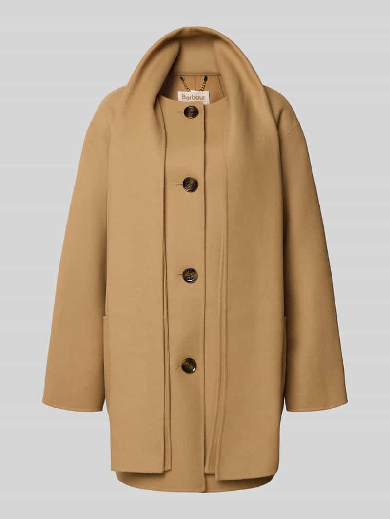 Barbour Relaxed lange wollen jas met geïntegreerde sjaal model 'CLEMENTINE'