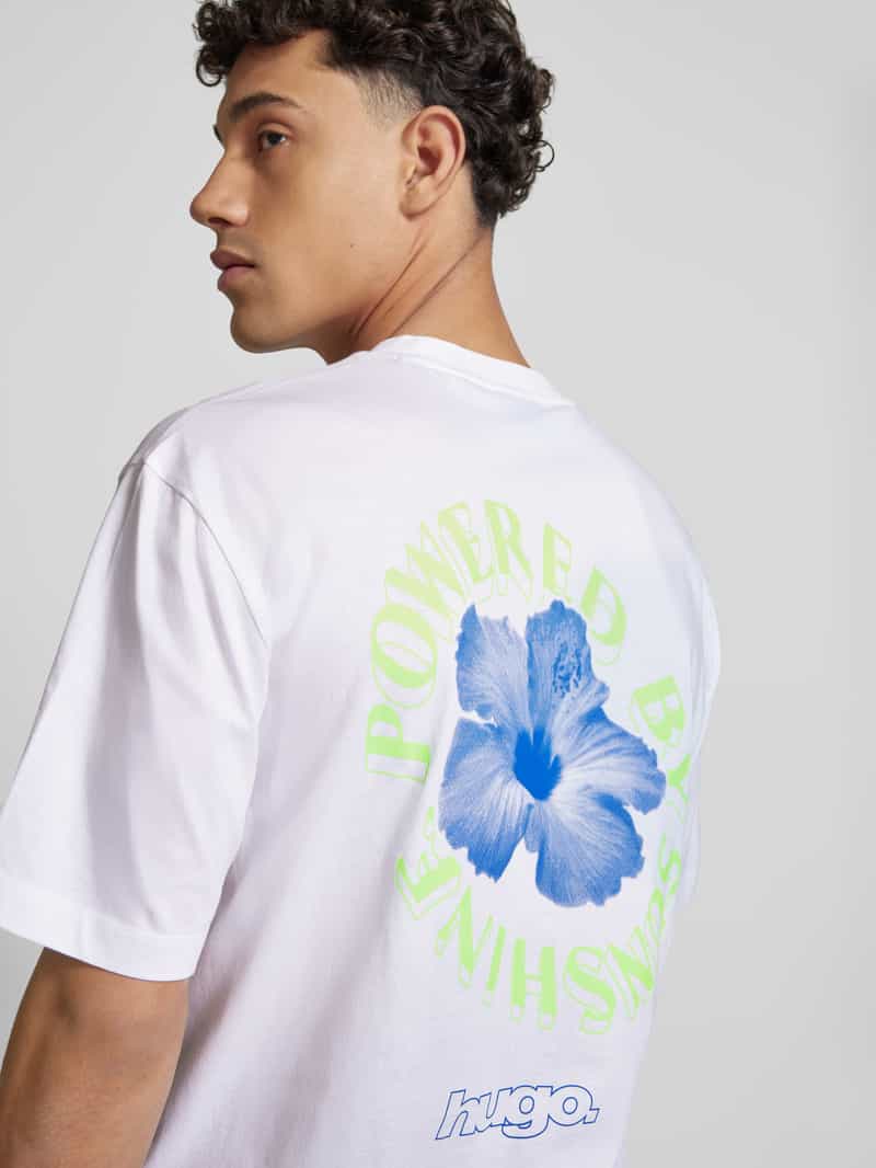 Hugo Blue T-shirt met labelprint model 'Napoka'