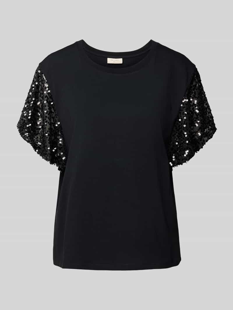 FREE QUENT T-shirt met geribde ronde hals model 'WINGS'