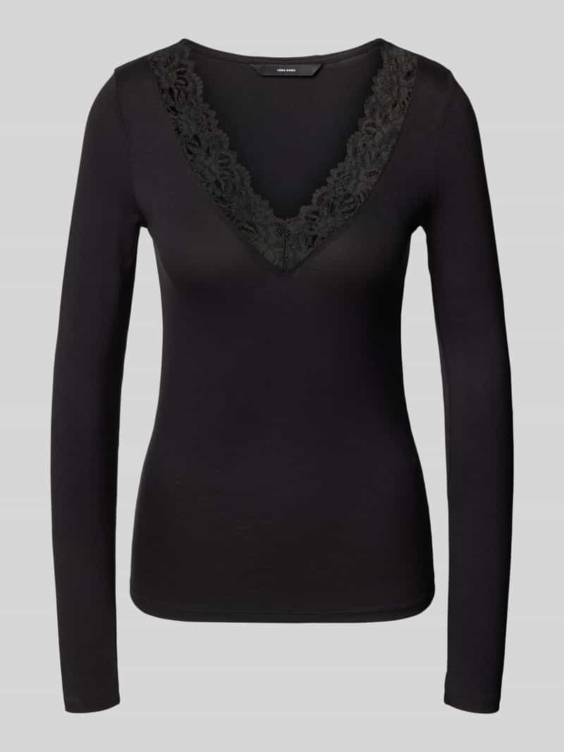 Vero Moda Shirt met V-hals VMROSA LS V-NECK LACE TOP GA JRS NOOS