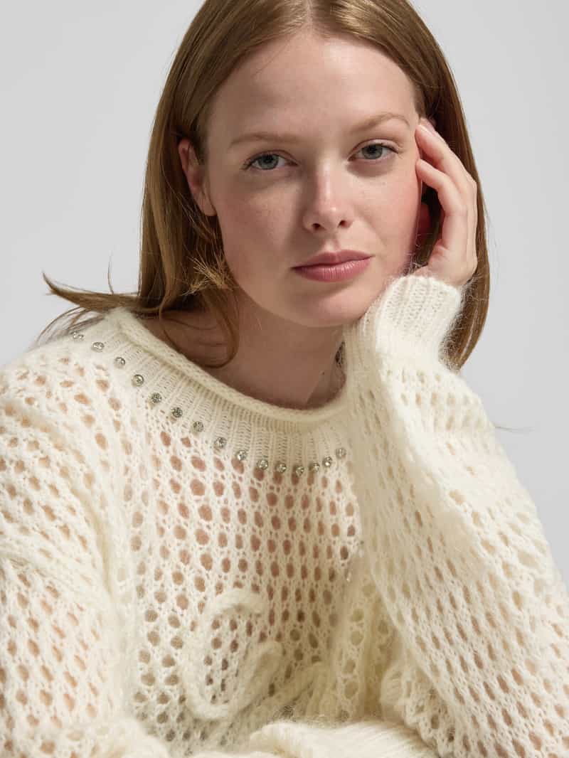 Liu Jo White Oversized gebreide pullover met mohair en lanawol