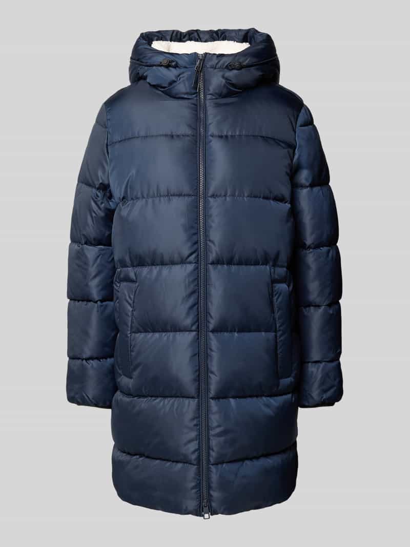 Tom Tailor Denim Regular fit gewatteerde lange jas met capuchon en tunnelkoord