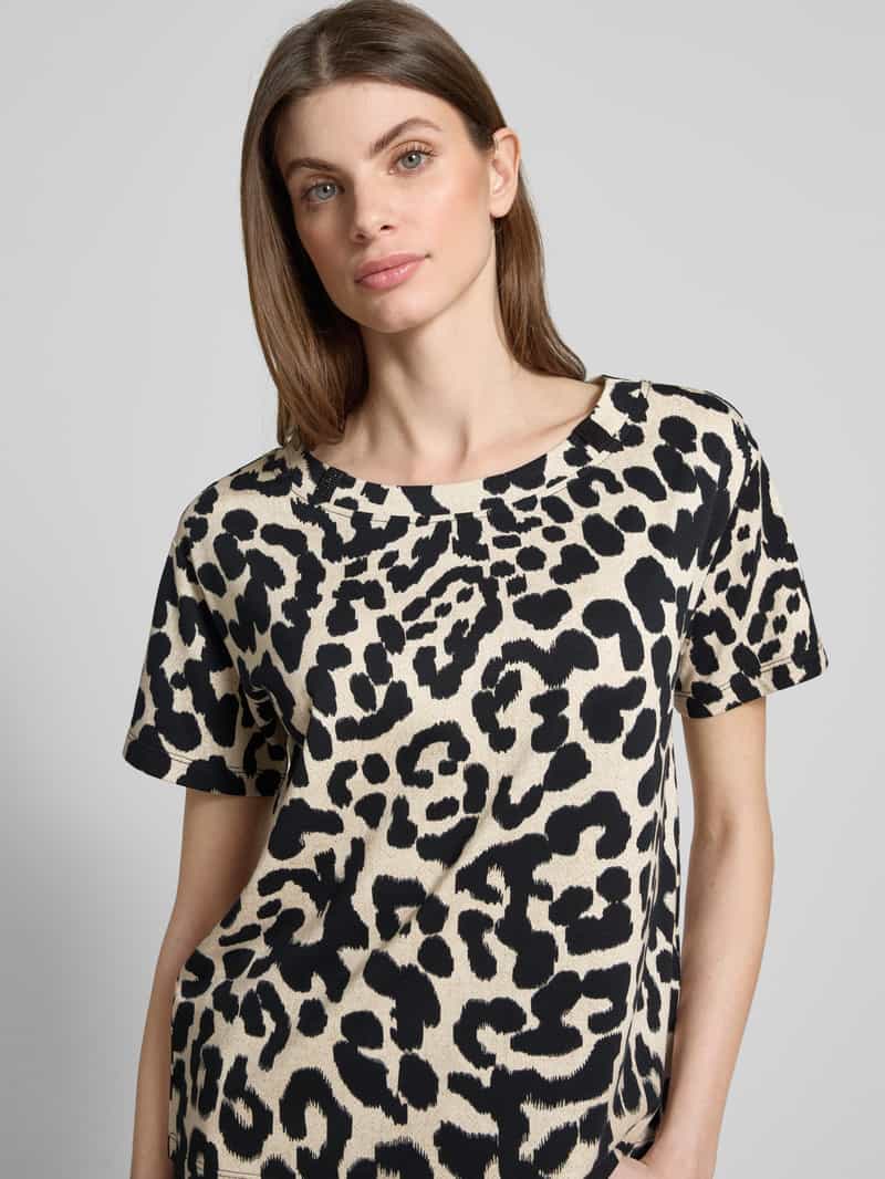 monari T-shirt met geribde ronde hals
