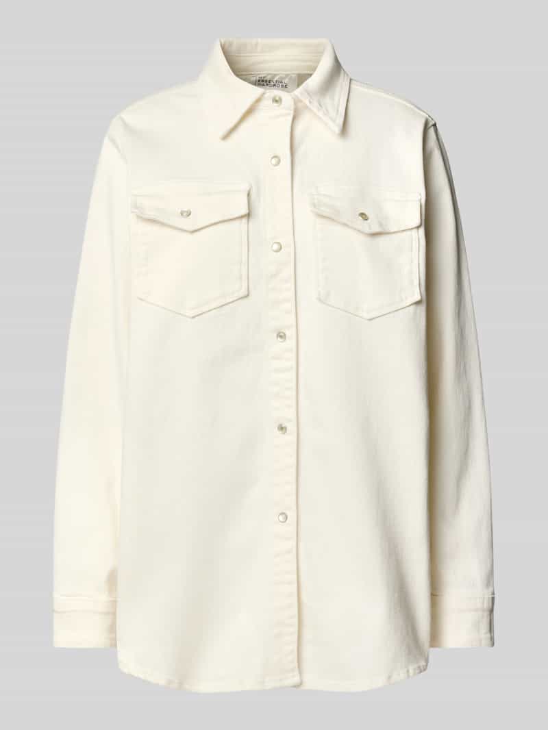 My Essential Wardrobe Relaxed fit jeansblouse met paspelzakken op de borst model 'Dagmar'