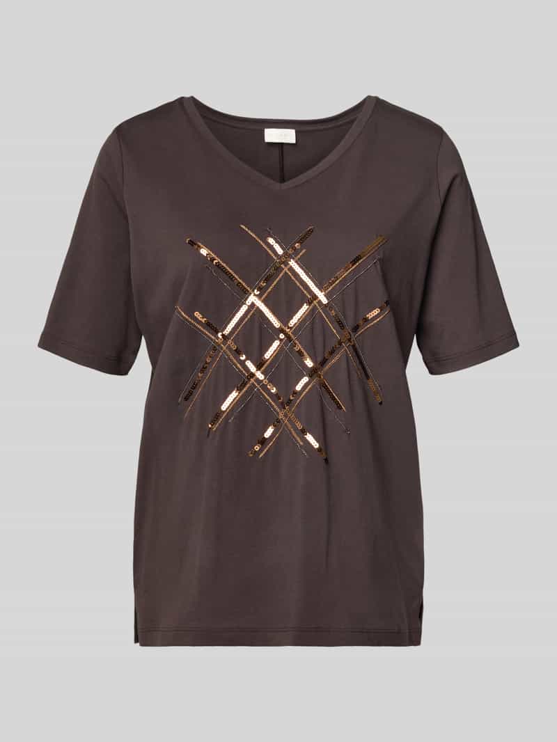 milano italy T-shirt met pailletten en V-hals
