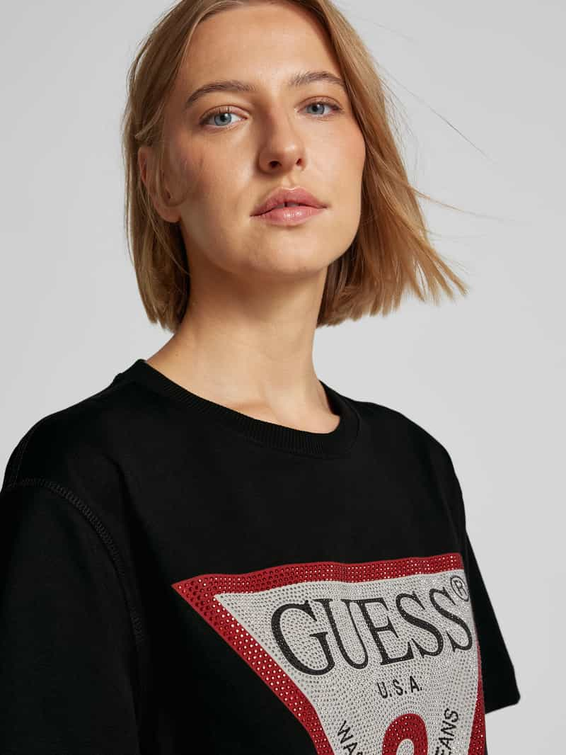 Guess T-shirt met strass-steentjes model 'SHINY TRIANGLE'