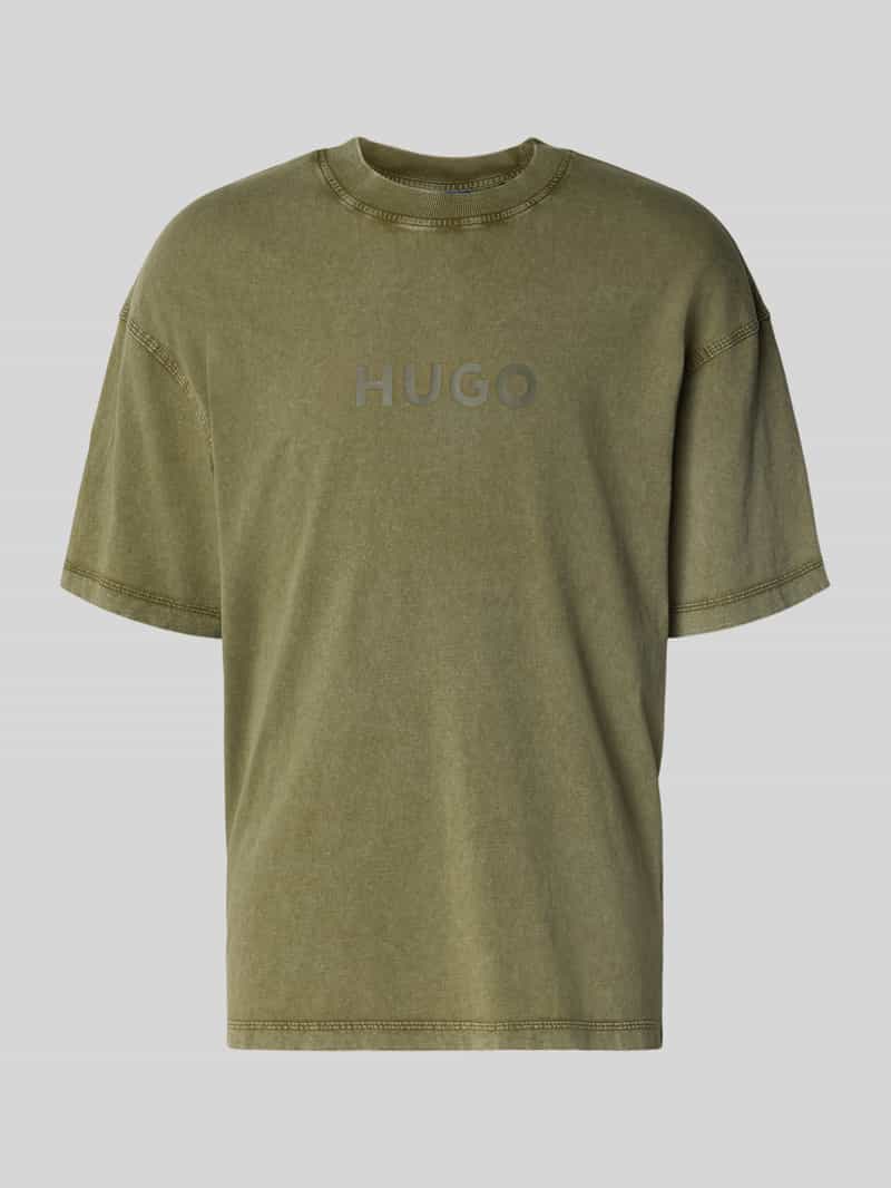 Hugo Blue T-shirt met labelprint model 'Nebute'